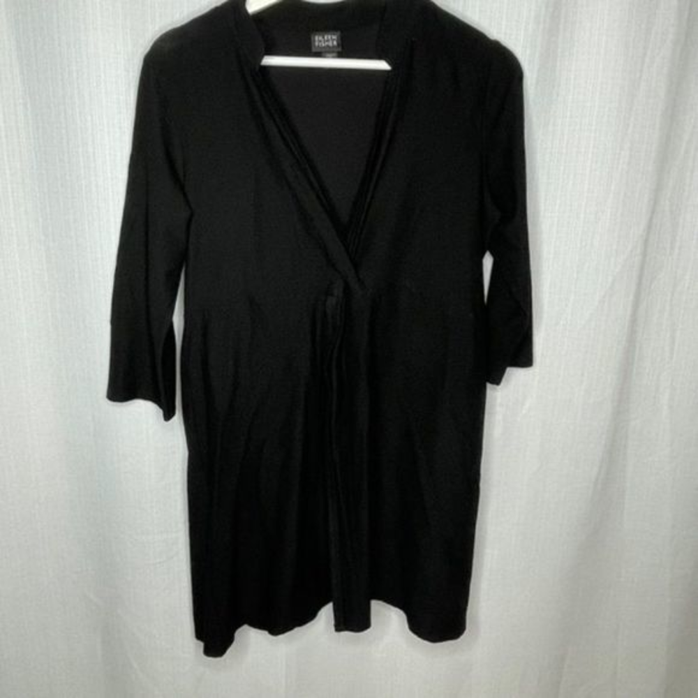 Eileen Fisher Long‎ Black Crepe Tunic Top